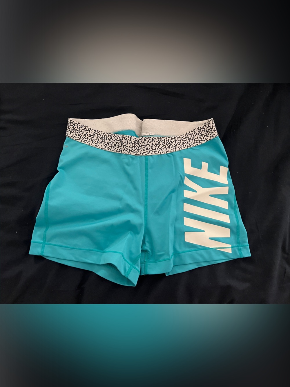 Nike Women's Teal Athletic Shorts with Printed Elastic Waistband
